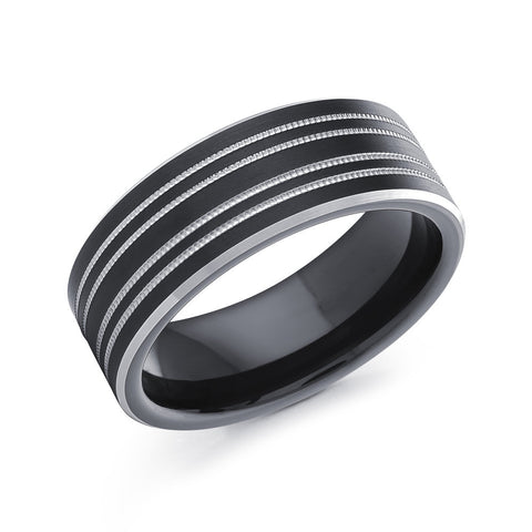 White and Black Cobalt 8mm Men's Ring