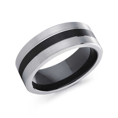 White and Black Cobalt 8mm Men's Ring