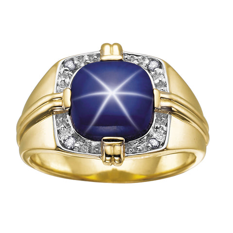 10kt Yellow Gold Star Sapphire and Diamond Men's Ring