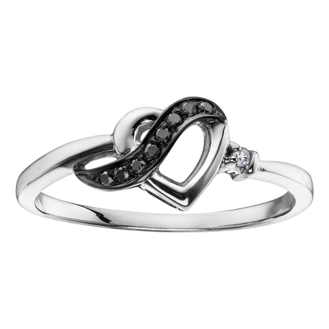 10kt White Gold Treated Black Diamond Heart Ring