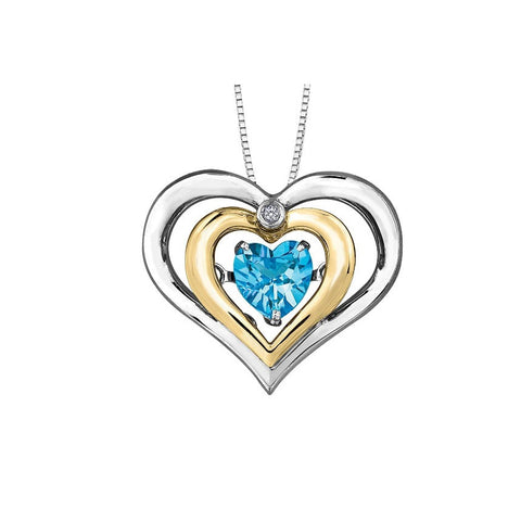 Sterling Silver And Gold Diamond and Blue Topaz Heart Pendant