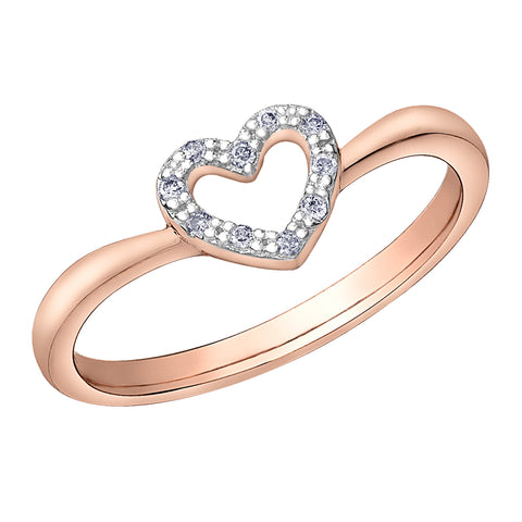 10kt Rose Gold Diamond Heart Women's Ring