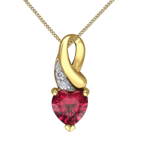 10kt Yellow Gold Diamond and Heart Cut Lab-Grown Ruby Pendant