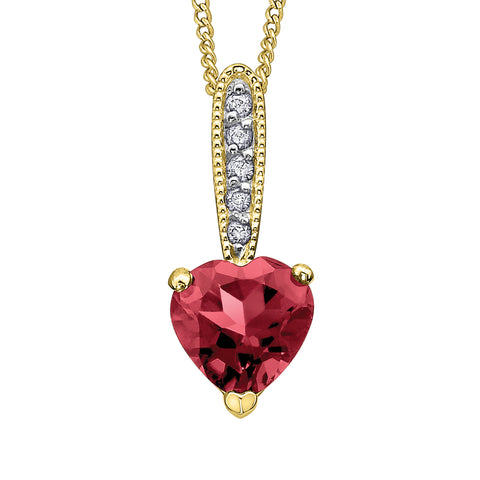 10kt Yellow Gold 0.05cttw Diamond and Heart Garnet Pendant
