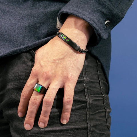 Midnight Ammolite Ring in Matte Black Titanium