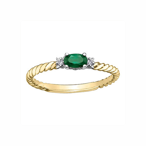 10kt Yellow Gold Emerald and Diamond Stackable Ring