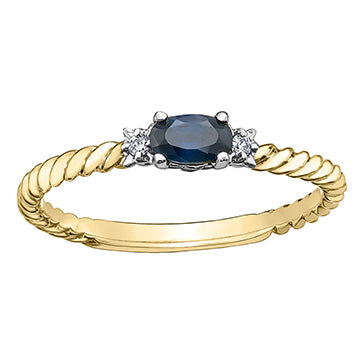 10kt Yellow Gold Blue Sapphire and Diamond Stackable Ring