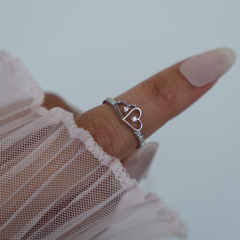 10kt White Gold Double Heart Diamond Ring