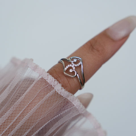 10kt White Gold Double Heart Diamond Ring