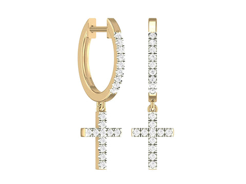 10kt Yellow Gold Diamond Cross Drop Earrings