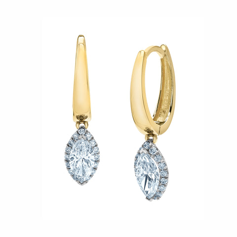 14kt Two Tone Gold 1.01cttw Lab-Created Marquise Diamond Halo Hoop Earrings