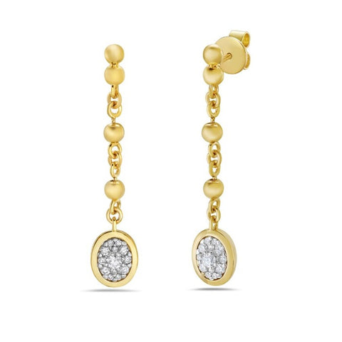 14kt Yellow Gold and Diamond Dangling Oval Earrings