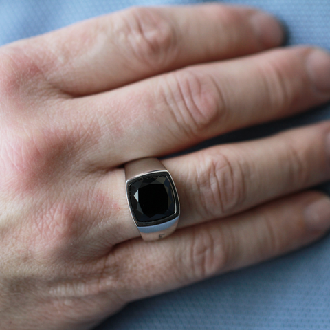 Black and Silver Ring with Natural Onyx