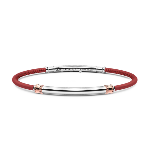 Red Leather Bracelet with Silver Tag