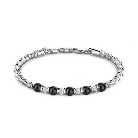 Soft Bracelet with Black Onyx & Silver Beads