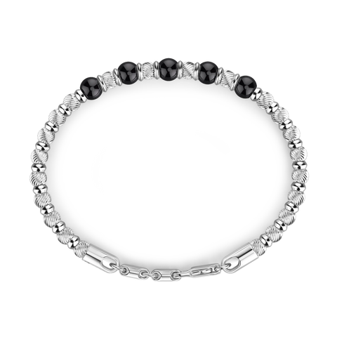 Soft Bracelet with Black Onyx & Silver Beads
