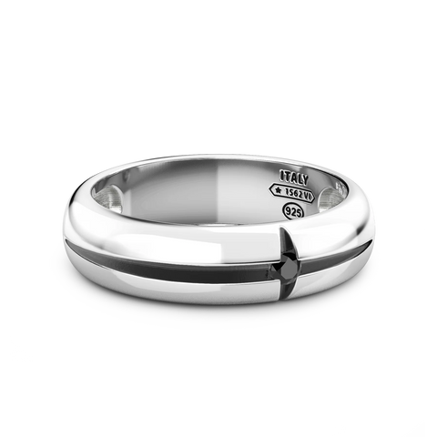 Sterling Silver Star Design Band with Black Spinel Stones