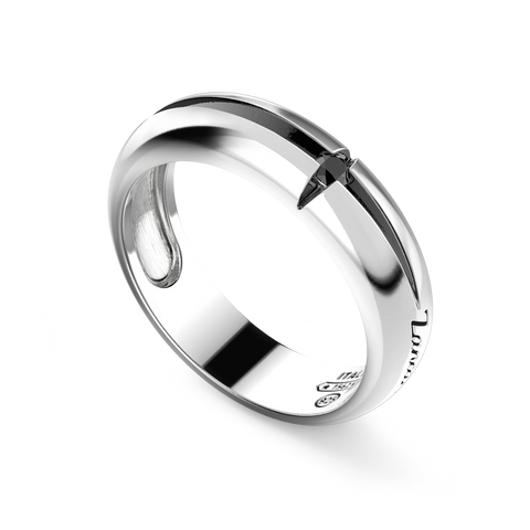 Sterling Silver Star Design Band with Black Spinel Stones