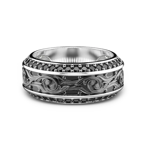 Sterling Silver Band with Black Spinel Stones