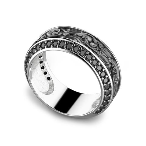 Sterling Silver Band with Black Spinel Stones