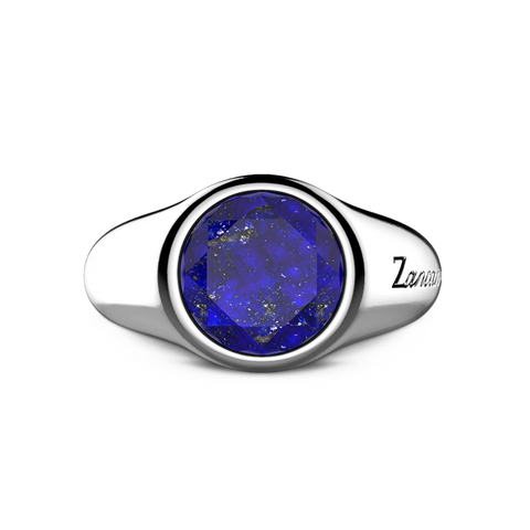 Sterling Silver Round Signet Ring with Lapis Lazuli