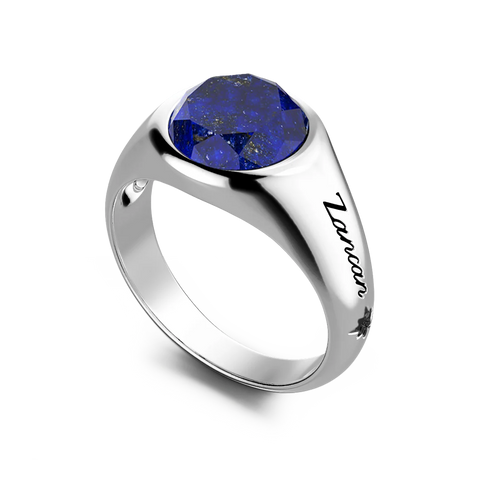 Sterling Silver Round Signet Ring with Lapis Lazuli