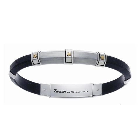Black Silicone Bracelet with Silver Tag & Yellow Gold Marbles