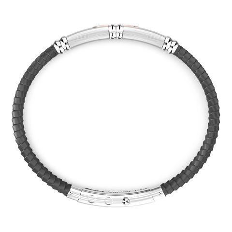 Black Silicone Bracelet with Silver Tag & Yellow Gold