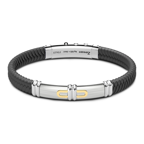 Black Silicone Bracelet with Silver Tag & Yellow Gold