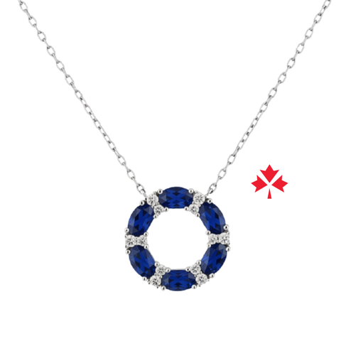 10kt White Gold Oval Blue Sapphire and CANADIAN Diamonds Pendant