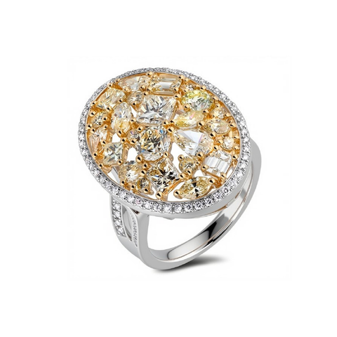 18kt Two-Tone Gold 4.31cttw Oval Shaped Fancy Yellow Diamond Ring