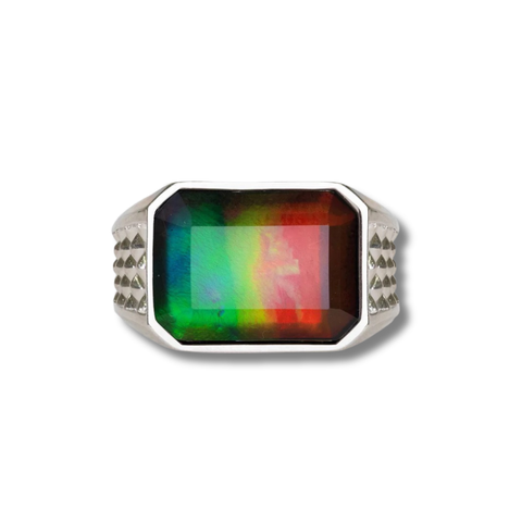 Sterling Silver Lunar Ammolite Mens Ring