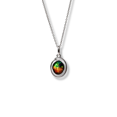 Sterling Silver Oval Ammolite Open Pendant