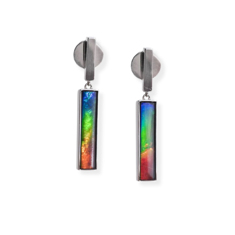Sterling Silver Barre Ammolite Rectagular Earrings
