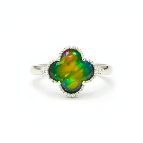Sterling Silver Clover Ammolite Ring