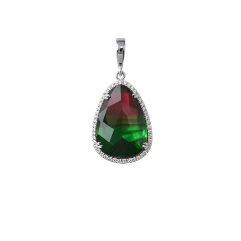 Sterling Silver Ammolite and White Topaz Halo Pendant