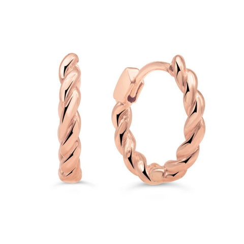 10KT Rose Gold Textured Twist Hoop Earrings