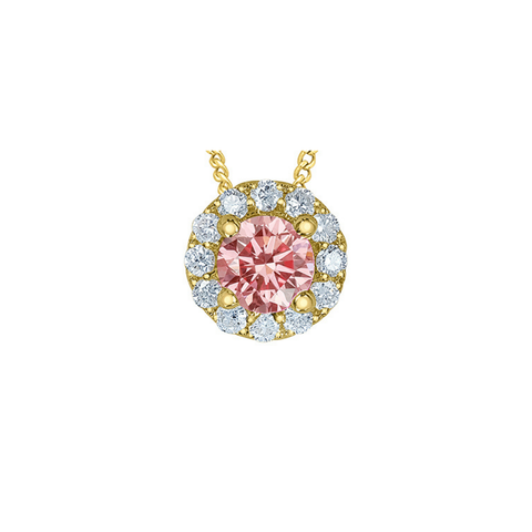 10kt Yellow Gold 0.33cttw Lab-Created Pink Diamond Round Halo Pendant