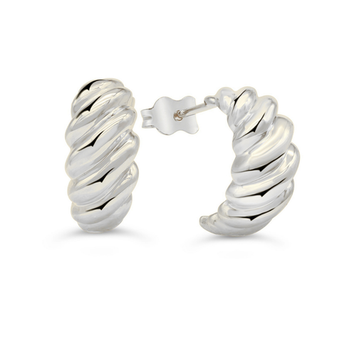 10KT White Gold Ribbed Spiral Hoop Earrings