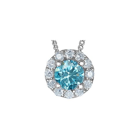 10kt White Gold 0.33cttw Lab-Created Blue Diamond Round Halo Pendant