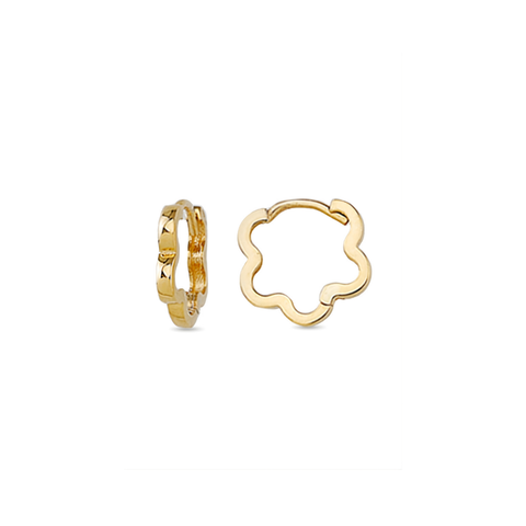 10KT Yellow Gold Polished Flower Mini Hoop Earrings