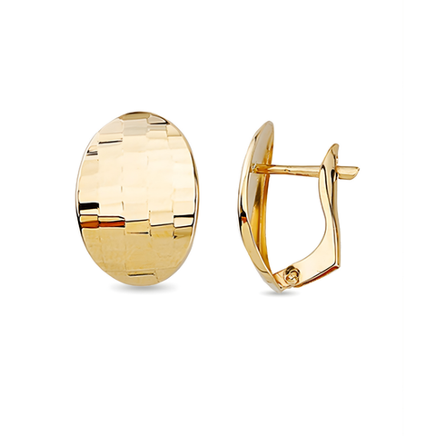 10KT Yellow Gold Faceted Oval Huggie Earrings