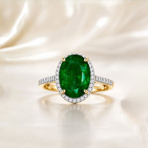 10kt Yellow Gold 3.20ct Lab-Grown Oval Emerald and Diamond Ring