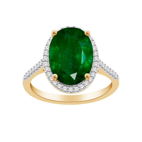 10kt Yellow Gold 3.20ct Lab-Grown Oval Emerald and Diamond Ring