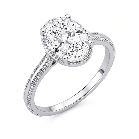 10kt White Gold 2.00ct Lab-Grown Oval Diamond Ring with Milled Edges