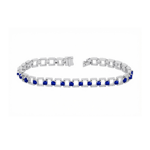 Sterling Silver 0.30cttw Lab-Grown Diamond and Sapphire Bracelet in 7.5-inch