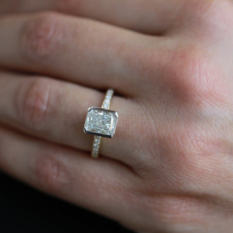 Platinum 2.35cttw Radiant Cut Canadian Diamond Half Bezel Hidden Halo Engagement Ring