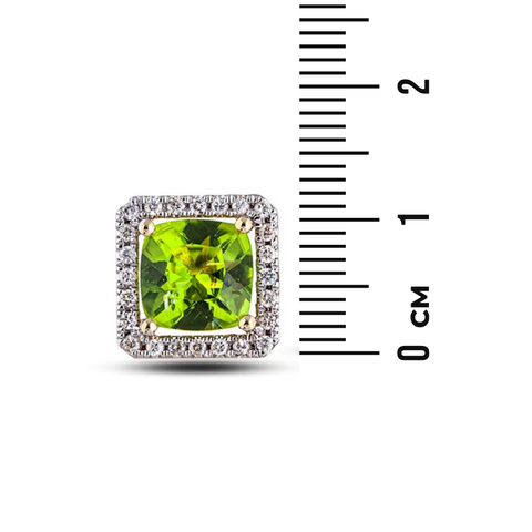 10kt Yellow Gold 4.48ct Cushion Peridot and Diamond Stud Earrings