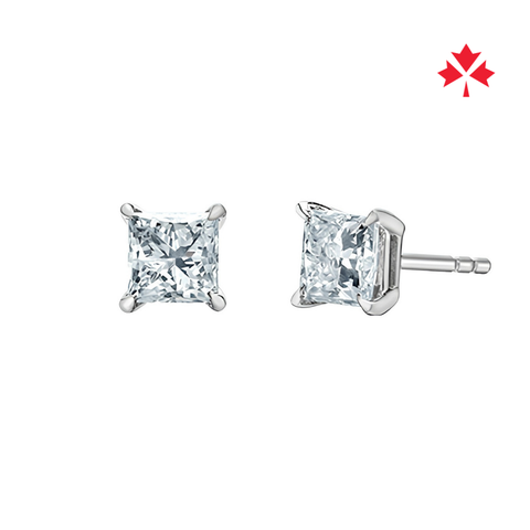 14kt White Gold 0.30cttw Princess Cut Canadian Diamond Stud Earrings