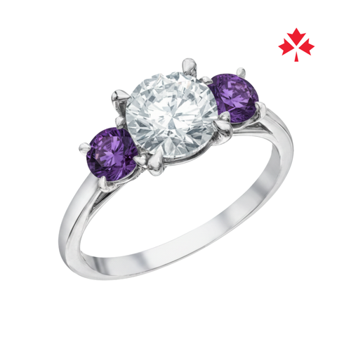 14kt White Gold Canadian Diamond and Amethyst Three Stone Ring